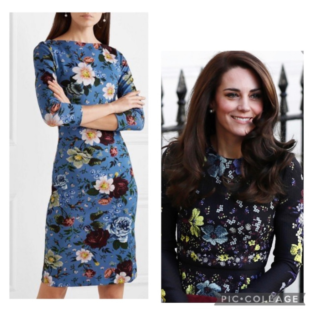 ERDEM Reese 3/4 Sleeve Floral Print Jersey Dress Kate Middleton ❤️SALE❤️